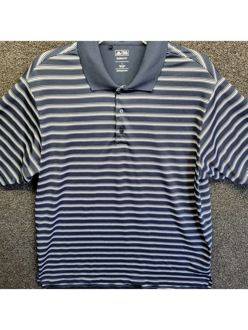 ADIDAS CLIMALITE Men's Polo Shirt Sz L Navy Blue and White Striped